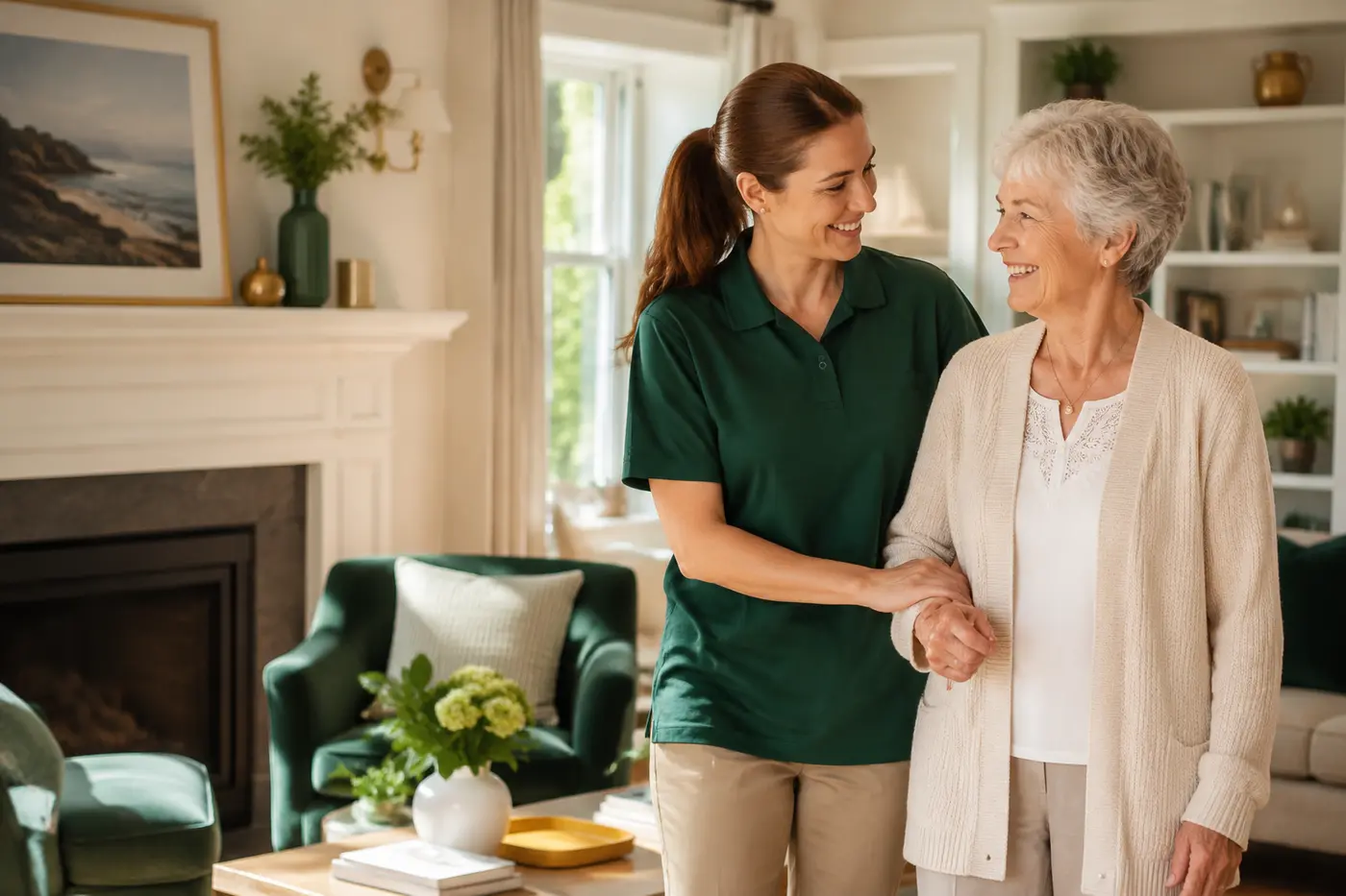 Caregiver supporting an older adult at home